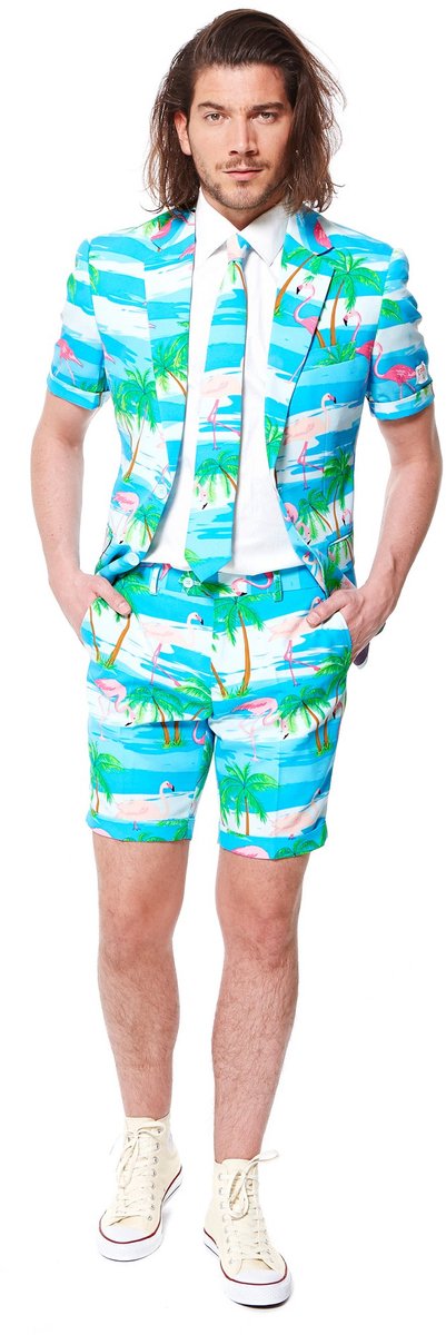OppoSuits - Flaminguy - Mannen Kostuum - Tropisch Zomer Pak - Blauw - Carnavalskleding - Maat 58