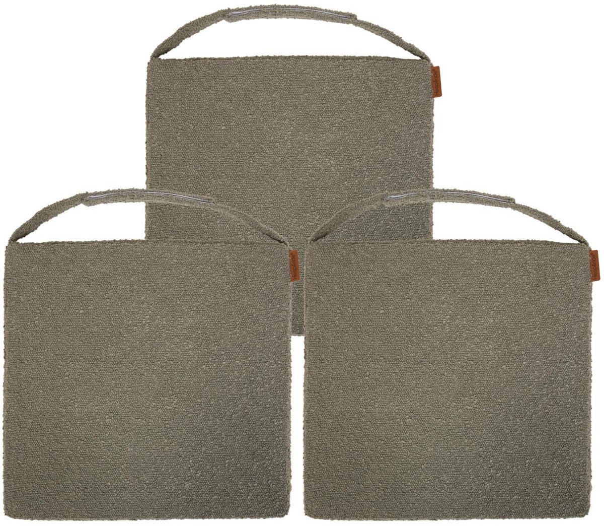 Hespiride stoelkussen Sofia - 3x - 40 x 40 x 4 cm - laurier groen - boucle - binnen/buiten
