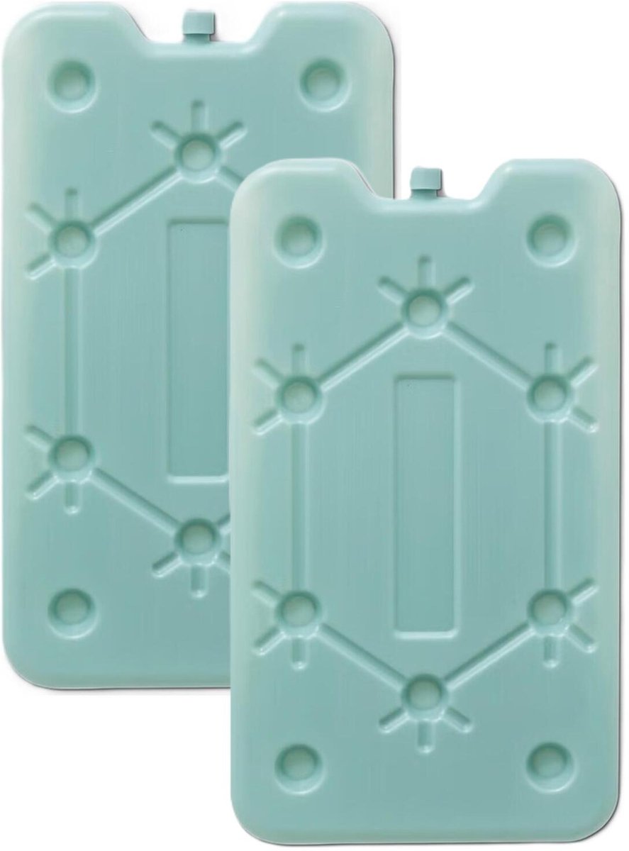 Platten koelelementen - 2x - aqua - polyethyleen - 400 gram - L25 x B14 x H1,5 cm