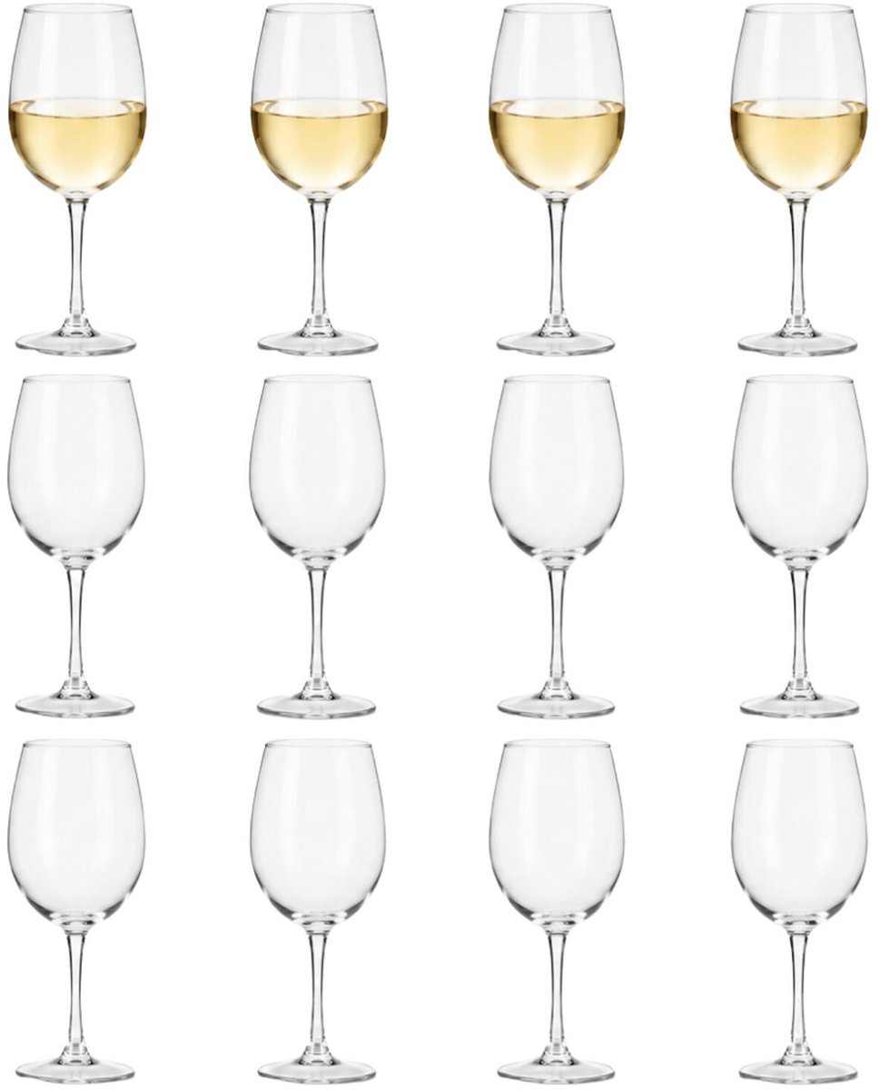 Vivalto wijnglazen set shiraz - 12x - transparant - glas - 465 ml - witte/rode wijnglazen