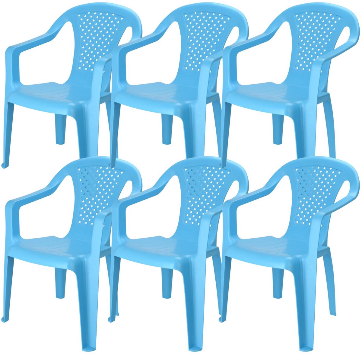 Pro Garden Stoeltjes voor kinderen - 6x - blauw - 38 x 52 cm - voor binnen en buiten - kunststof - voor kinderen van 3 tot 7/8 jaar - stapelbaar