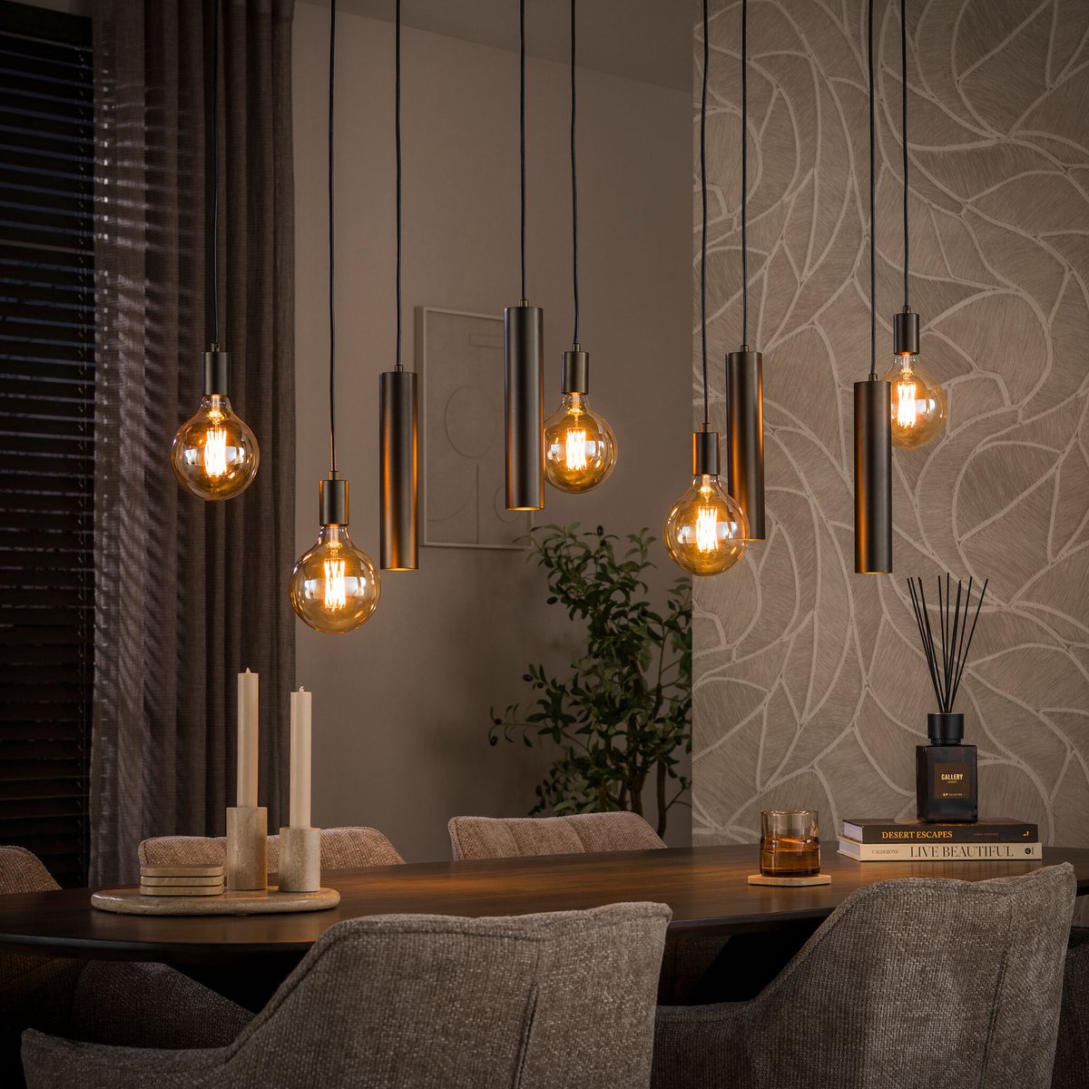 PS-Collection Hanglamp Bruin Metaal Cilinder 9-lichts - Senso - hanglampen eetkamer, hanglamp zwart, hanglampen woonkamer, hanglamp slaapkamer, hanglamp kinderkamer, hanglamp rotan, hanglamp hout, hanglamp industrieel