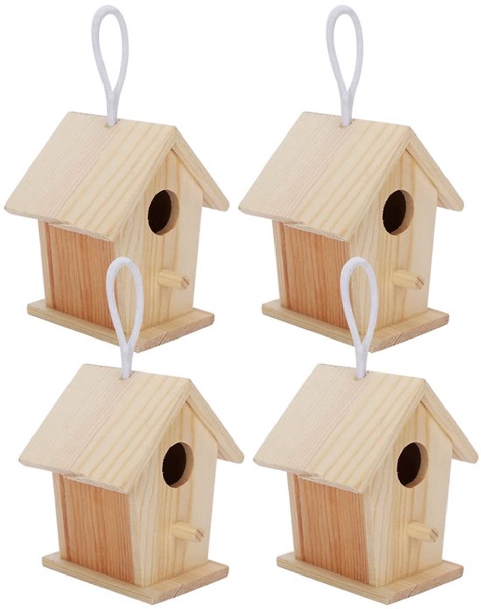 Set van 4 vogelhuisjes, zachte textuur, uitstekend vakmanschap, vogelnesten, mini houten hangend vogelhuisje voor buitengebruik, kooi, veilige schuilplaatsen voor vogels om te rusten en