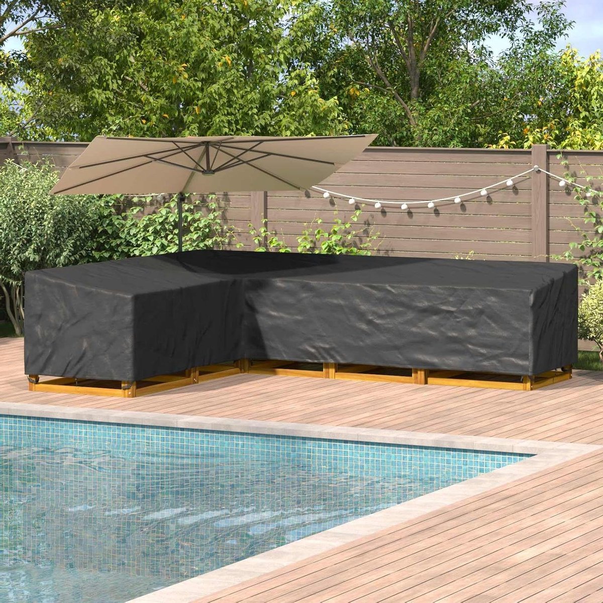 Meubelhoes - Beschermhoes Tuinmeubelen - Buitenmeubels Beschermen - Waterdicht Oxford Weefsel - 330 x 255 cm - Zwart