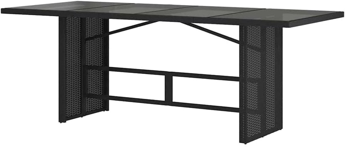 Polyrotan Tuintafel - Buiten Eettafel - Buiten Dineren - Gehard Glasplaat - 190 x 80 x 74 cm - Zwart