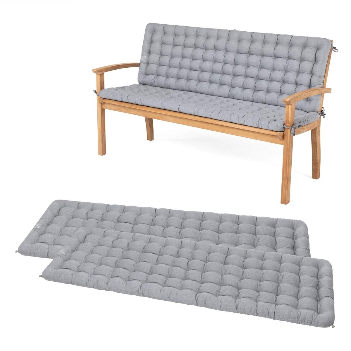 Tuinkussens met Rugdeel - Bankkussens Set - Comfortabel Zitten - Wasbaar op 95°C - 100 x 48 cm - Lichtgrijs