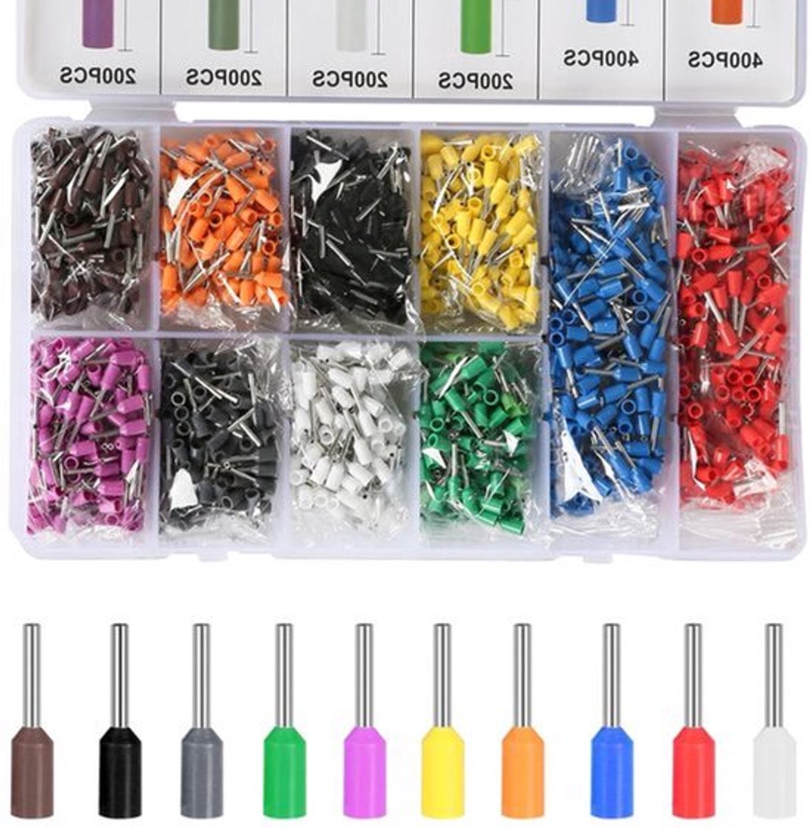2400 Pcs 22A.W.G 0.5 mm² Draad Eindhulzen Elektrische Connector Kit met elektrische krimphulzen