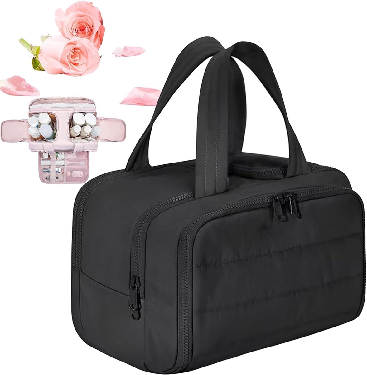 Waterdichte toilettas - Handzame multifunctionele toilettas - Mrote inhoud - Met handvat - Voor natte en droge artikelen - Lichtgewicht Waterdichte organizer tas voor accessoires - Reis toilettas groot - Zwart