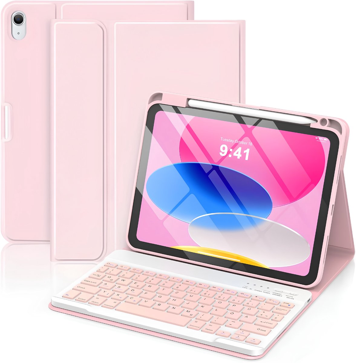 SP® Ipad Hoes met Toetsenbord - Toetsenbordhoes Voor IPad A16 11e Generatie - Beschermhoes met Houder Voor Stylus - Roze - 29cm x 21cm x 4cm