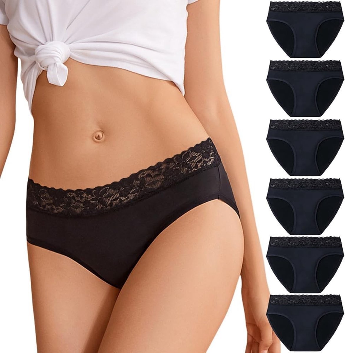 Naadloze Damesondergoed, V-waist Slipjes van Kant, Comfortabele Multipack met Ademend Materiaal en Perfecte Pasvorm