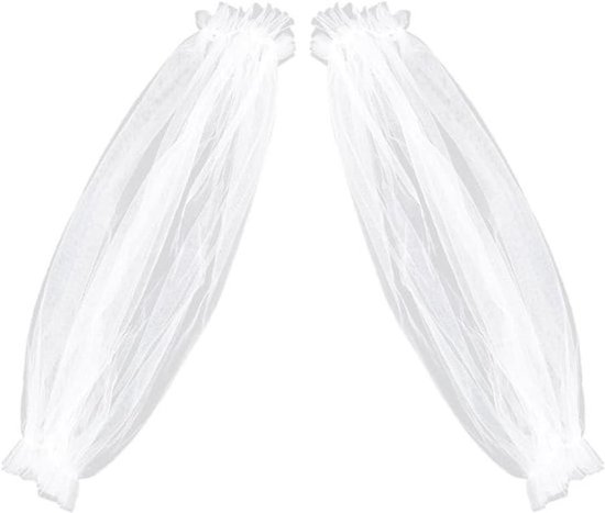 Verwisselbare tule pofmouwen - Witte polyester - Bruidsmouwen met kant - Trouw-, bal- en avondjurk accessoire - 60 x 21 cm