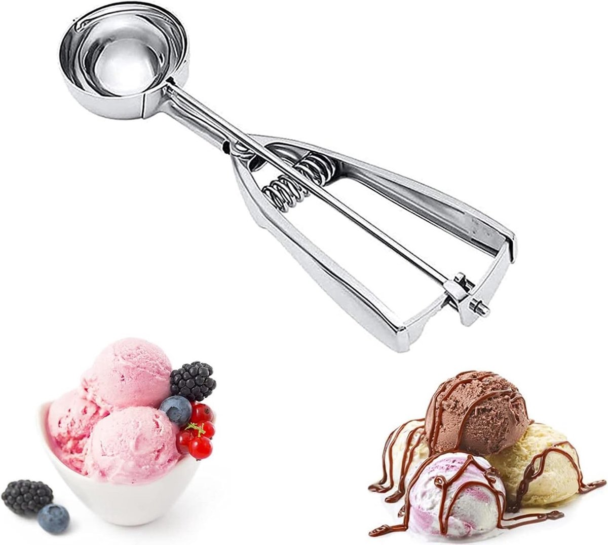 Gemakkelijke Trigger RVS IJslepel en Koekjeslepel voor Perfecte Bollen - Ideaal voor Fruit, Gehaktballen en Muffins - 5CM