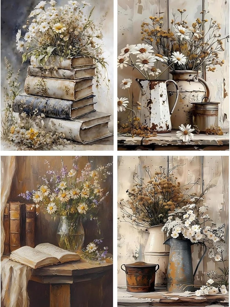 Rustieke bloemen diamantschilderen voor volwassenen, 5D doe-het-zelf kits, landschappen, knutselprojecten en geschenken, 30 x 40 cm, volledige boor, ronde diamanten