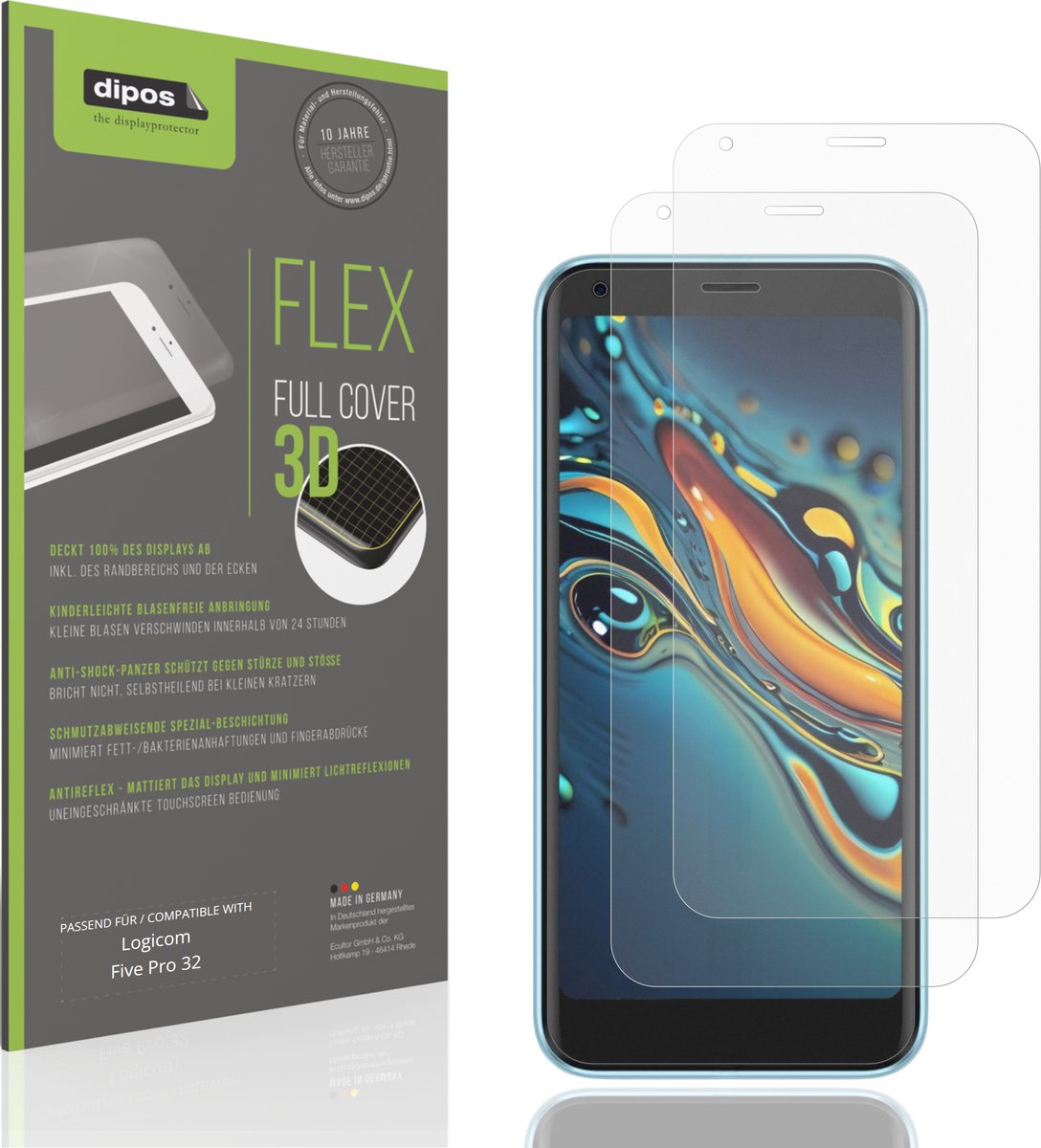 dipos FLEX – 2x Matte Screenprotector geschikt voor Logicom Five Pro 32 | Volledige Schermbescherming | Case-Friendly