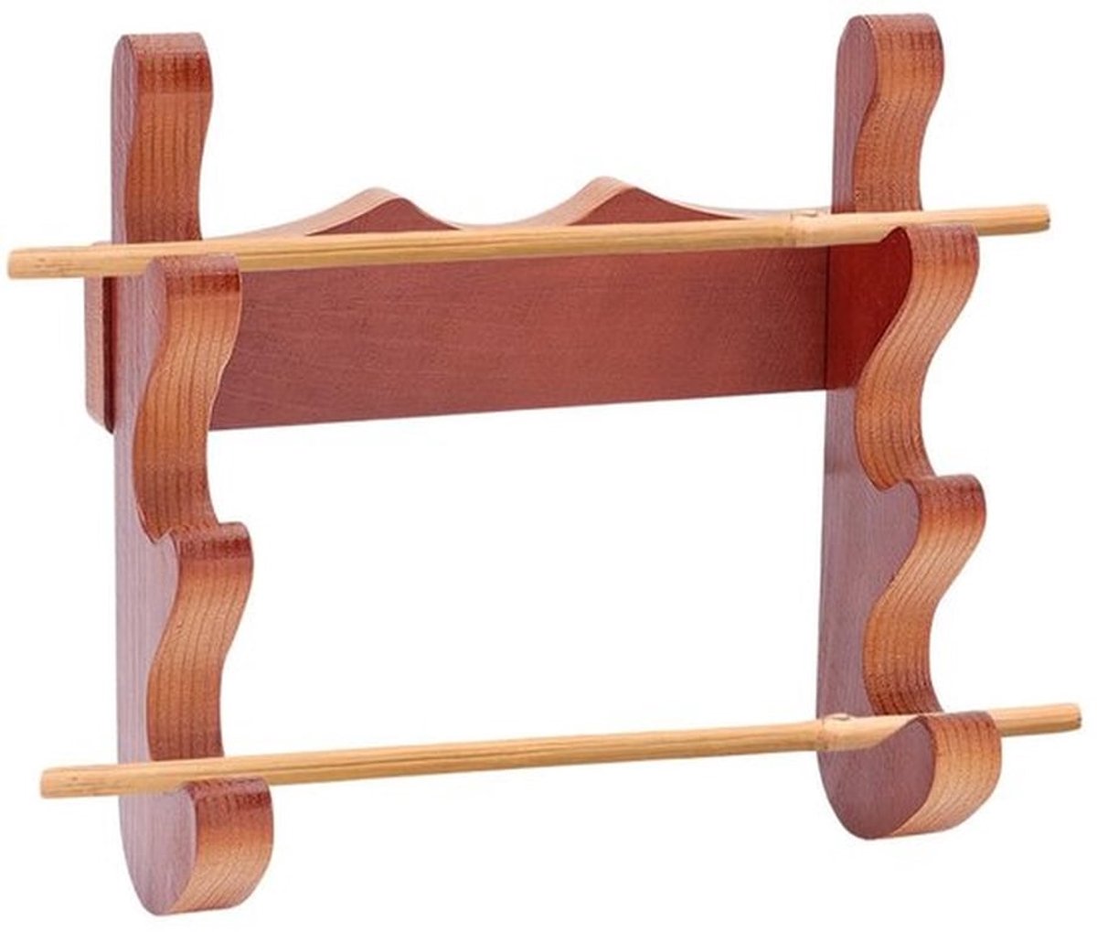 Wandhouder voor toverstokken, 18 x 8 x 18 cm, houten wandstandaard, 3-traps staafhouder voor toverstok, thuis, kantoor, displaydecoratie, zadelbruin