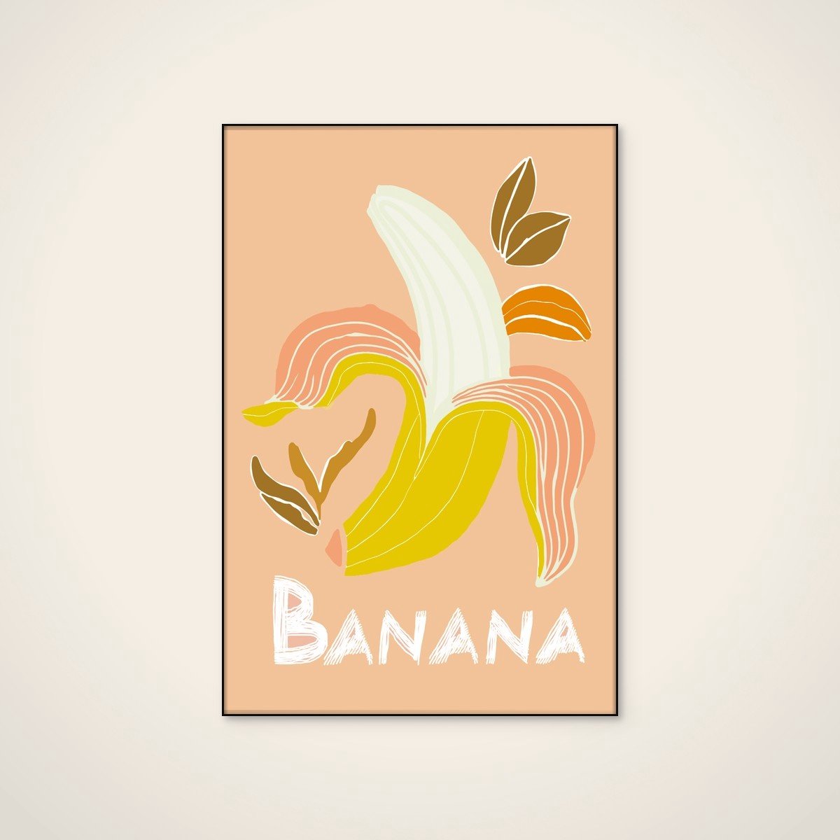 Akoestisch schilderij - 60 x 90 cm - Fresh Peeled Banana van casa cartissi - Abstracte wanddecoratie - zwart textielframe