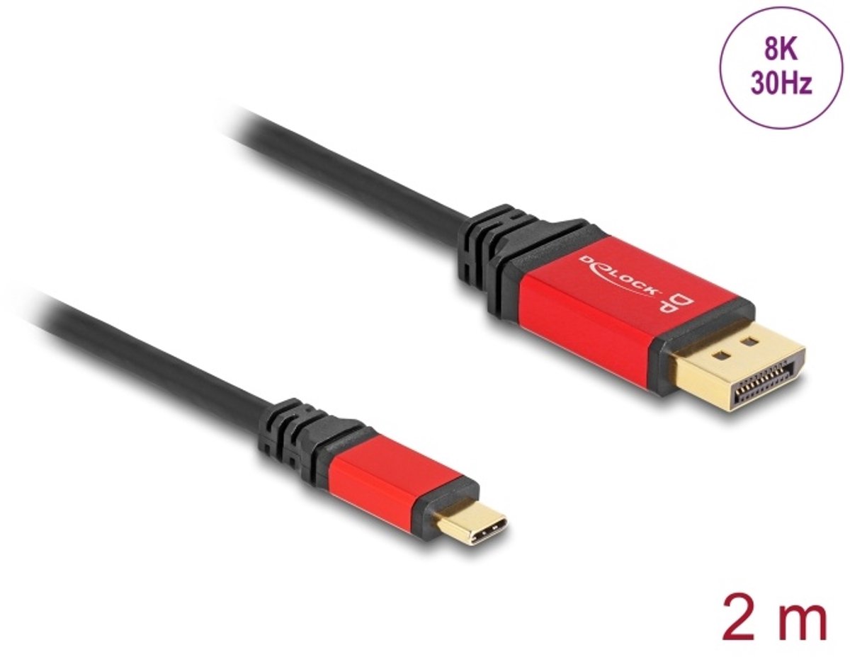 Delock USB Type-C™ to DisplayPort Cable (DP Alt Mode) 8K 30 Hz with HDR function 2 m red