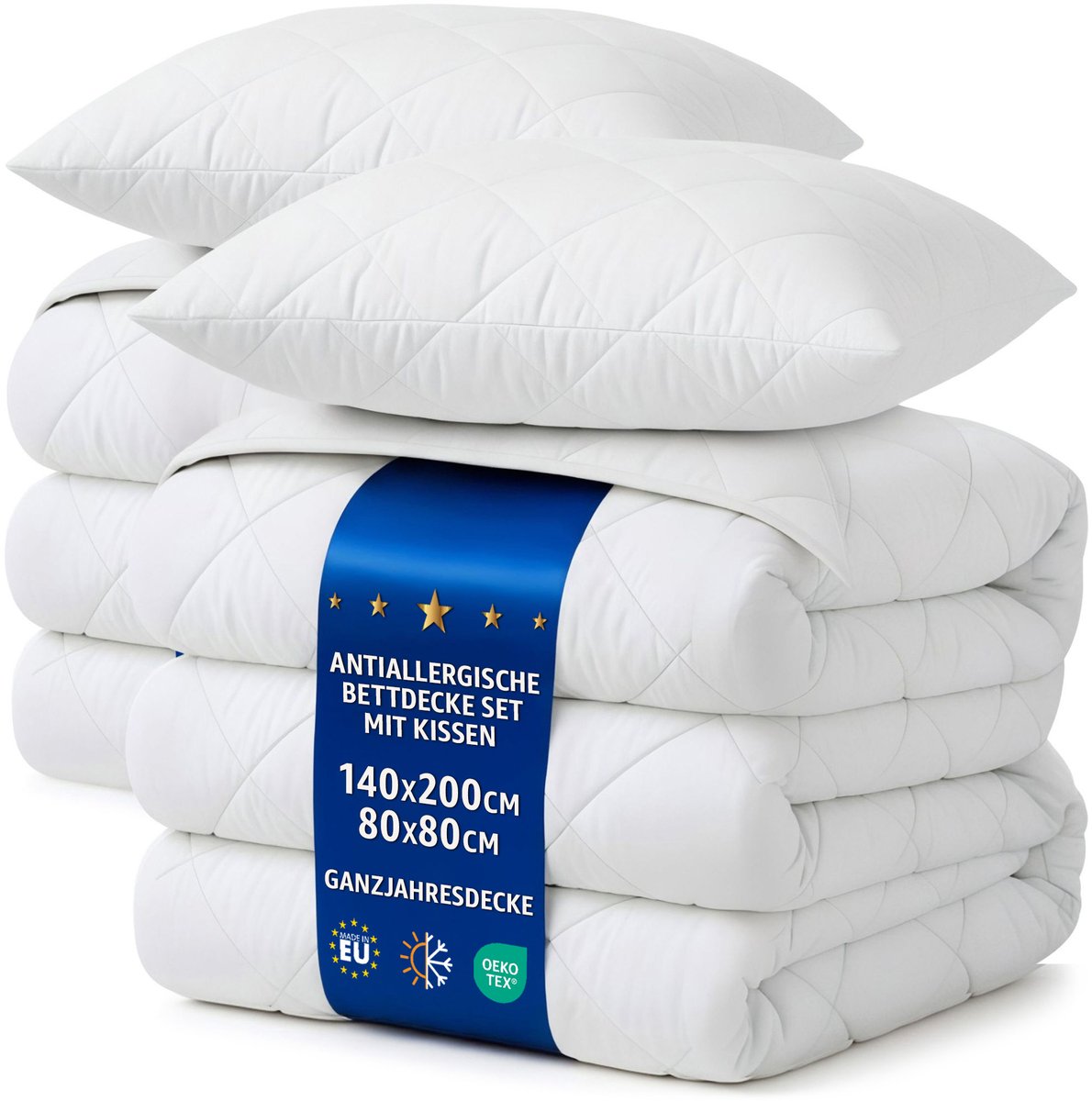 Dekbed zonder overtrek 200 x 140 cm - all-season Gewatteerd en Microvezel dekbedden naar bed Set: 2 X Dekbed 140 x 200 cm met 2 kussens 80 x 80 cm Oeko-Tex