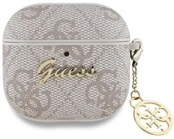Guess Hoesje geschikt voor AirPods 4 | Premium Eco-leder en Duurzaam PC | met Charm | Robuust | Roze