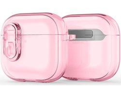 Dux Ducis PECL Hoesje Geschikt voor AirPods 4 met Aluminum Haak Transparant Roze