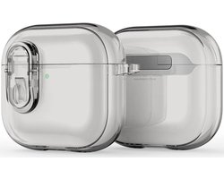 Dux Ducis PECL Hoesje Geschikt voor AirPods 4 met Aluminum Haak Transparant Grijs