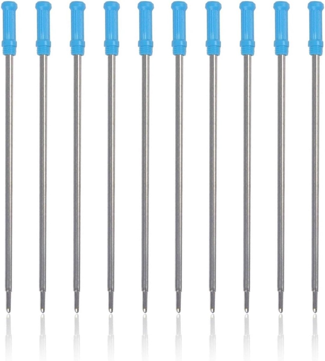 Set van 10 blauwe metalen navullingen voor balpennen, kantoormateriaal, schrijfgerei en schoolbenodigdheden