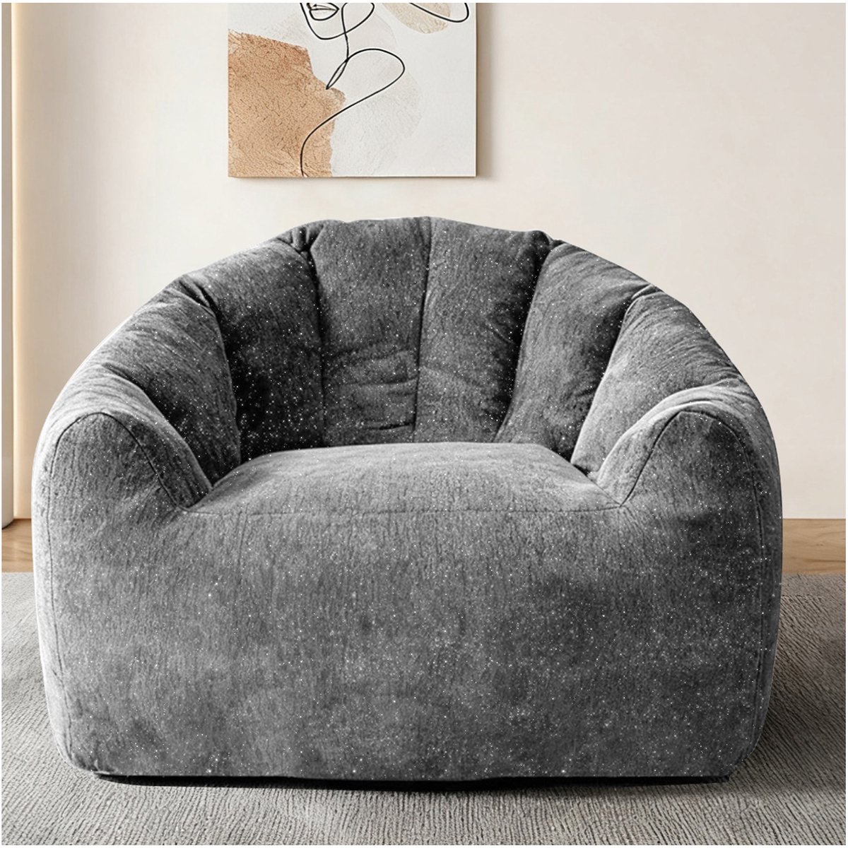 DESMIU Zitzak 99 x 86,3 x 64,7 cm - Ergonomische Ronde Loungestoel Met Rugleuning En Armleuningen - Voor Woonkamer En Slaapkamer - Flanel Grijs