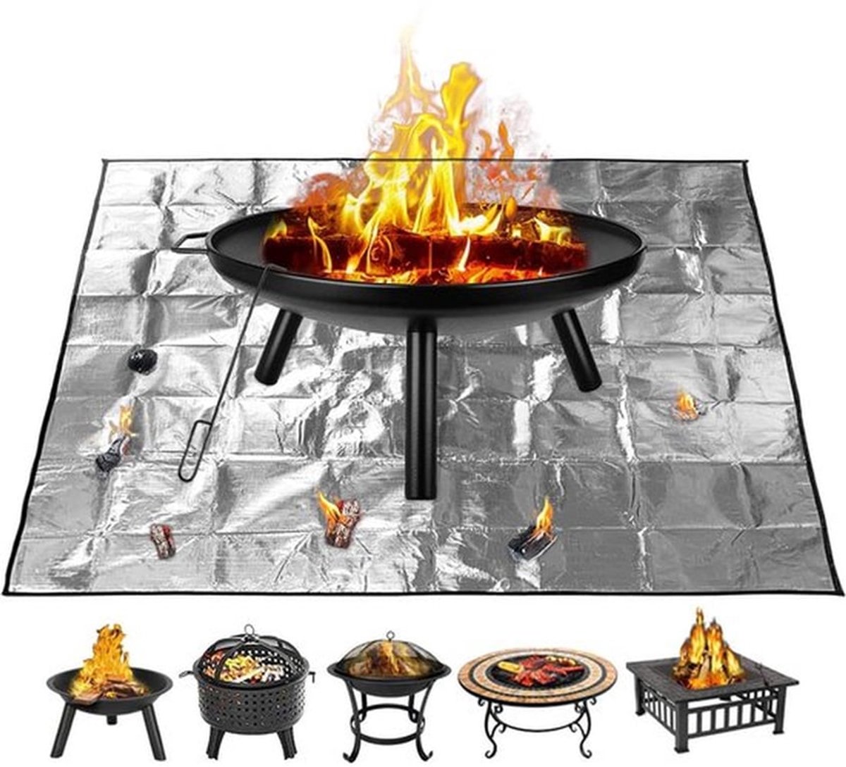 Vuurkorfmat, 80 x 105 cm brandwerende mat, vuurkorf voor buiten, opvouwbare vuurplaats, vierkante brandwerende mat, grillmat, resistente terrasgrillmat voor terrasplanken, gras, gazon, achtertuin en