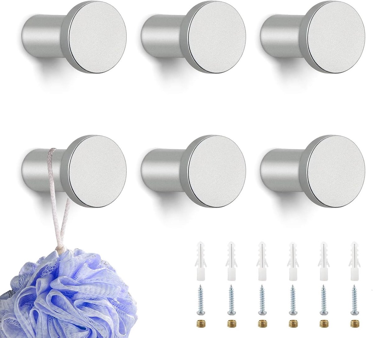 Ronde 35mm Wandhaken Set van 6 - Roestvrijstalen Haakjes voor Handdoeken, Kleding en Organisatie in Badkamer, Keuken en Slaapkamer
