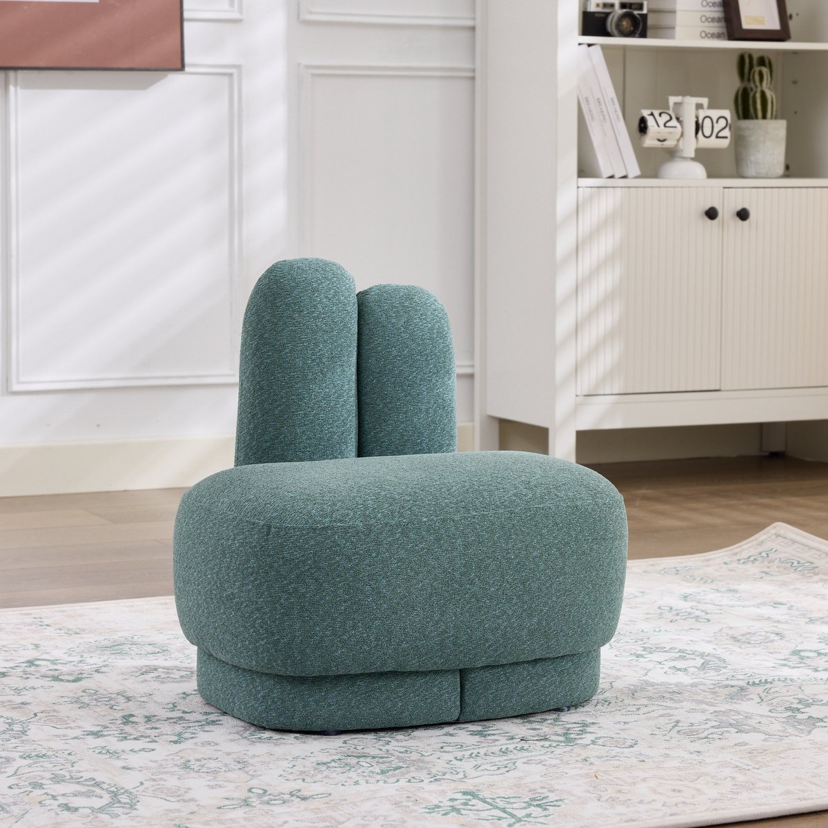 DESMIU Poef 54 x 41,5 x 54 cm - Gepolsterde Voetbank En Extra Zitplaats - Voor Kinderkamer En Woonkamer - Stof En Hout - Groen