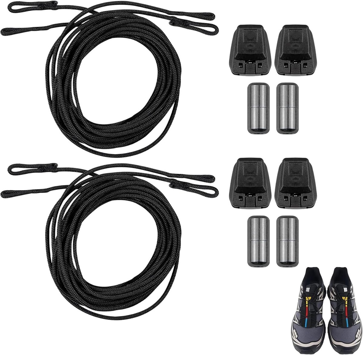 Lange veters van 140 cm met Quicklace-systeem en metalen capsules - vervangende veters voor sport- en wandelschoenen, snel en eenvoudig te bevestigen zonder strikken