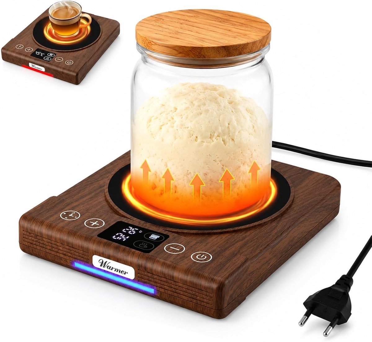 Zuurdeegwarmer en koffieverwarmer met thermostaat, 24-uurs timer en touch-display voor perfect brood en fermentatie