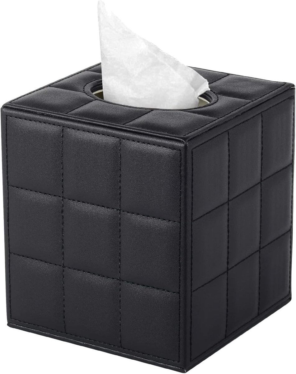 Vierkante Zwarte Tissuebox van PU Leer met Cosmetische Handdoeken - Dispenser voor Badkamer, Auto en Kantoor Decoratie