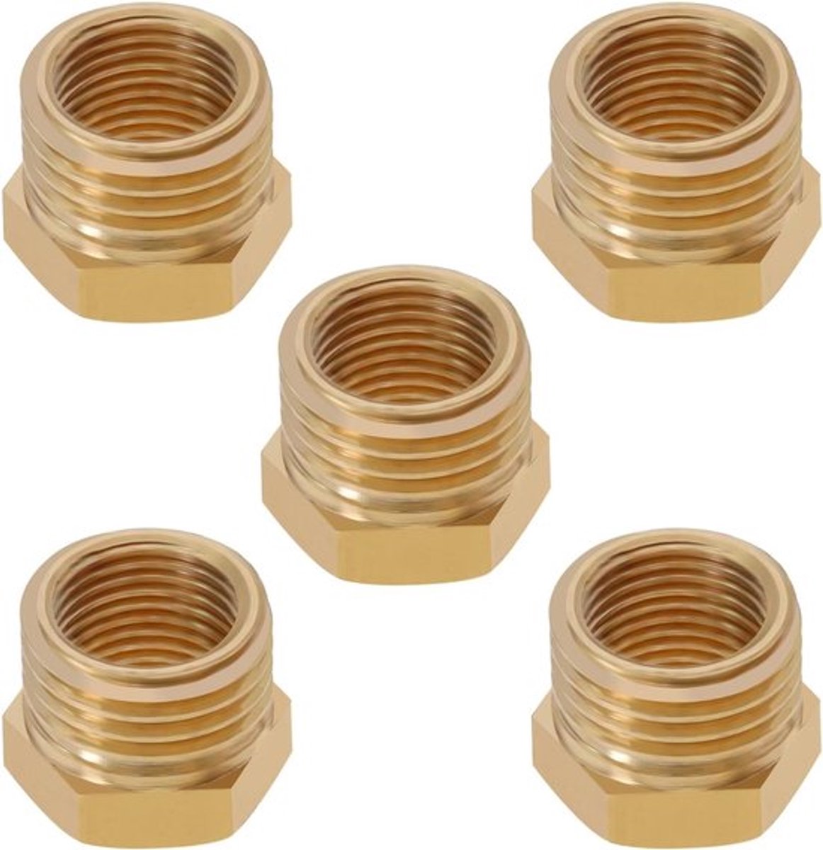 Reducer Adapter Messing Draad Adapter - 1/4 naar 1/8 - Gas HVAC Leidingen - Stoom Vloeibaar Gas - Hex Pijp Connector - Geschikt voor diverse toepassingen - Messing - 5 stuks.