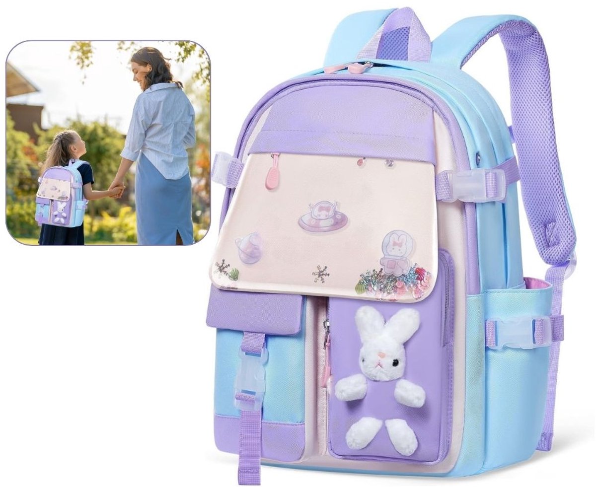 Boekentas Meisjes Lagere School - Schooltas Eersteleerjaar Groot - Blauw & Roze - Konijn
