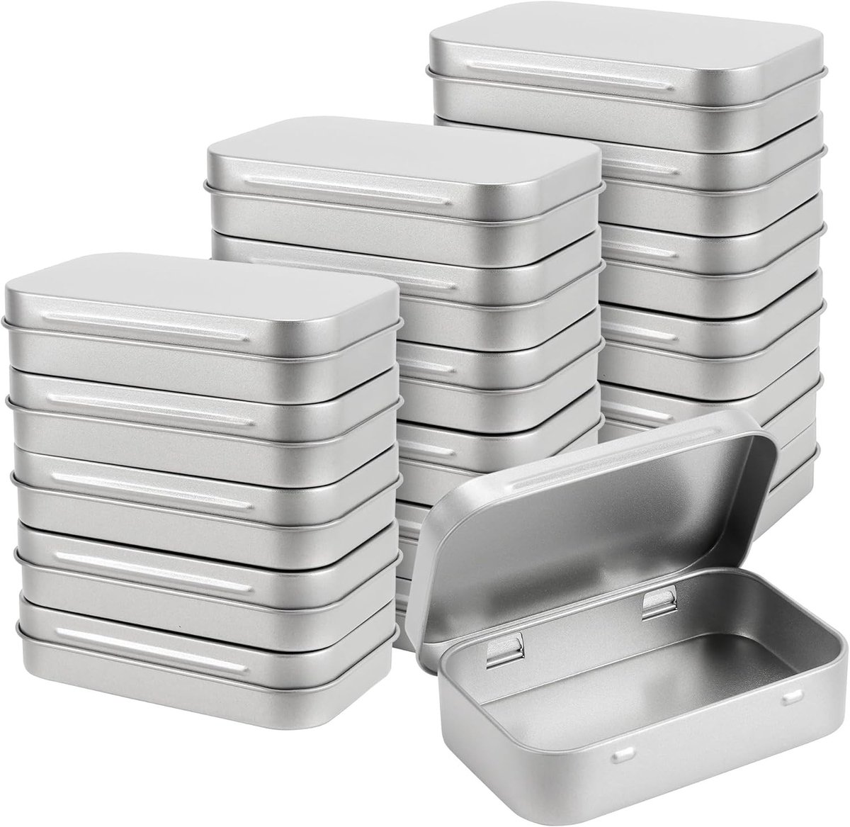 Set van 18 multifunctionele metalen opbergdozen met deksel, ideaal voor sieraden, knutselspullen en kleine accessoires, zilver, mat, 95 x 60 x 20 mm