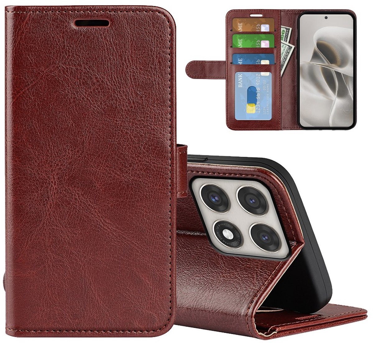 MobyDefend Hoesje - Geschikt voor Motorola Edge 70 Pro - Wallet Book Case (Sluiting Achterkant) - Bruin