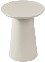 Beige, ronde bijzettafel met een conische voet.