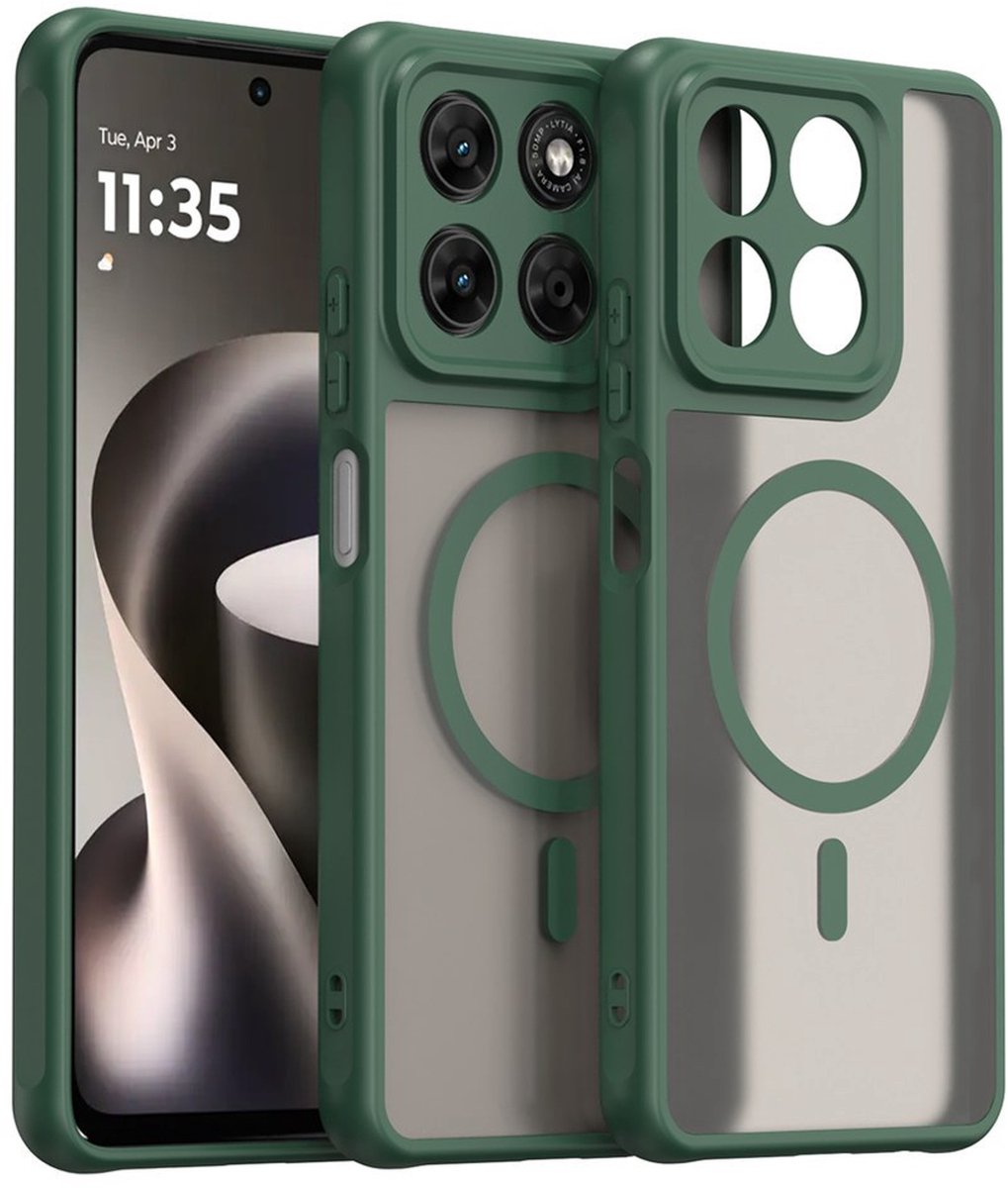 MobyDefend Hoesje - Geschikt voor Motorola Moto G37 Power - Case Geschikt voor MagSafe - Mat Transparant Met Gekleurde Rand - Groen