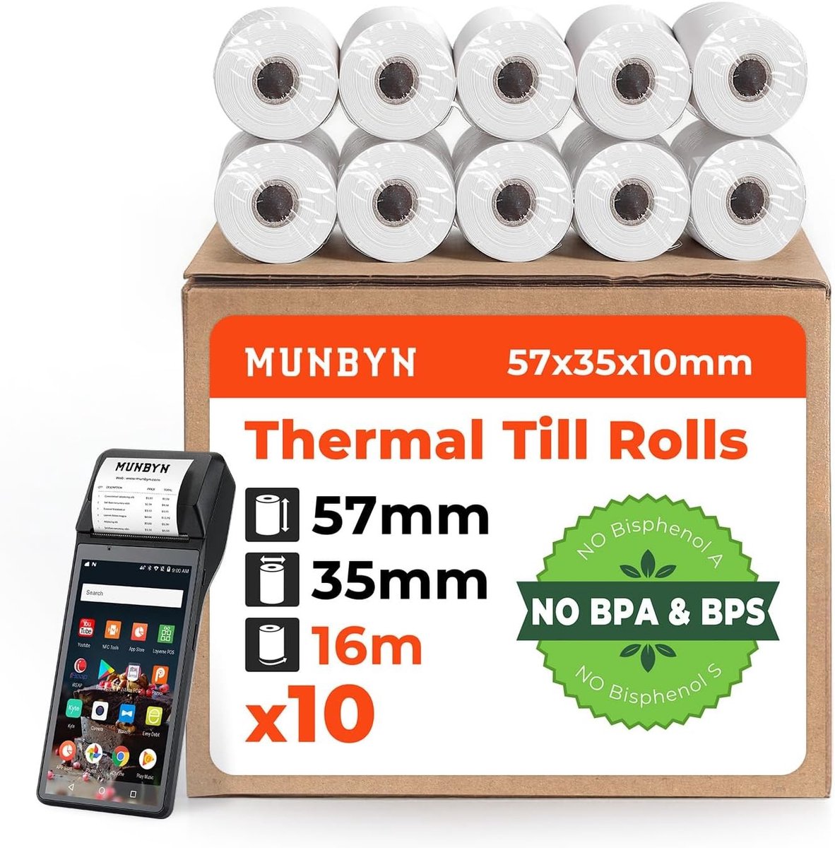 Thermisch Kassabonpapier 58mm x 40mm (10 Rollen) voor Betaalterminals, BPA-vrij en Geschikt voor Verifone en FD50