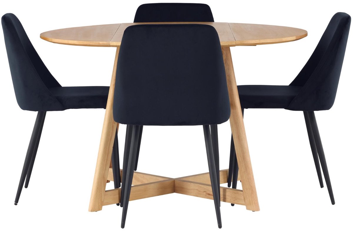 Yakidon eethoek eettafel met uitschuifbare functie bruin 4 stoelen velours zwart.