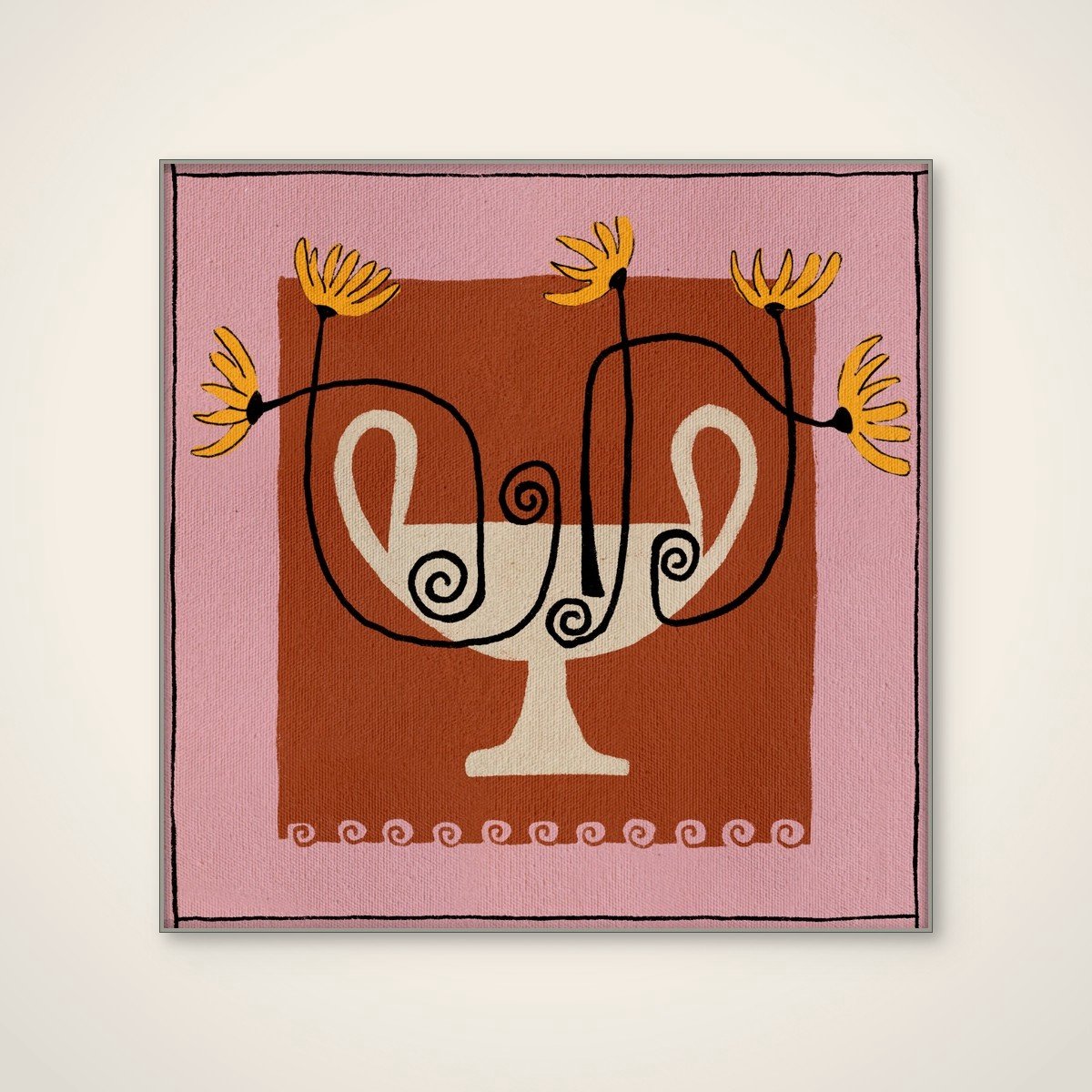 Akoestisch schilderij - 100 x 100 cm - Out of Vase Blooms 12 van Shatha Al Dafai - Botanische wanddecoratie - zilver textielframe