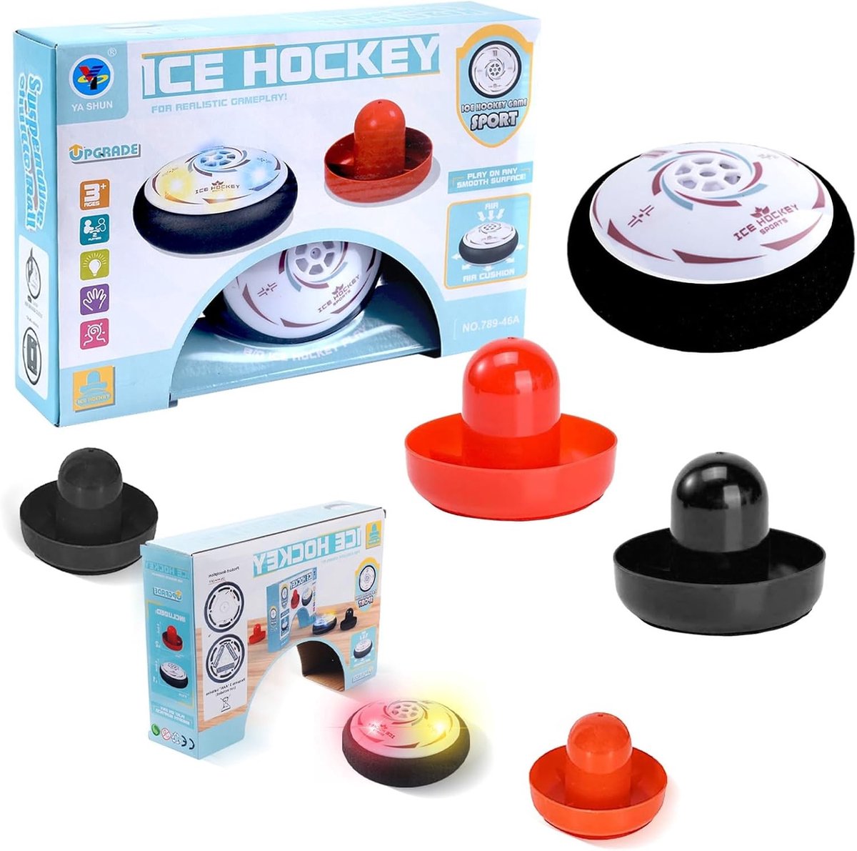 Draagbare airhockeytafel met 2 rode pucks, ideaal voor kinderen en gezinsplezier, perfect voor feestjes en spelletjesavonden