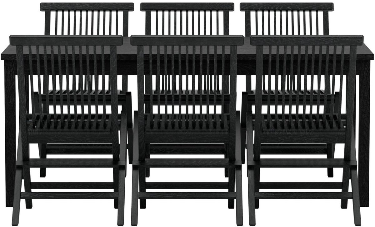 Kenya tuinmeubelset tafel 90x180cm zwart 6 stoelen zwart.