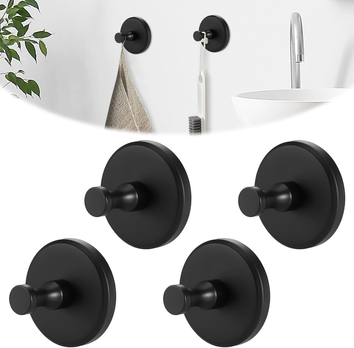 Set van 4 Zuignap Haken van Roestvrij Staal voor Badkamer en Keuken, Geen Boren Nodig, Herbruikbare Haken voor Handdoeken en Douchedeuren