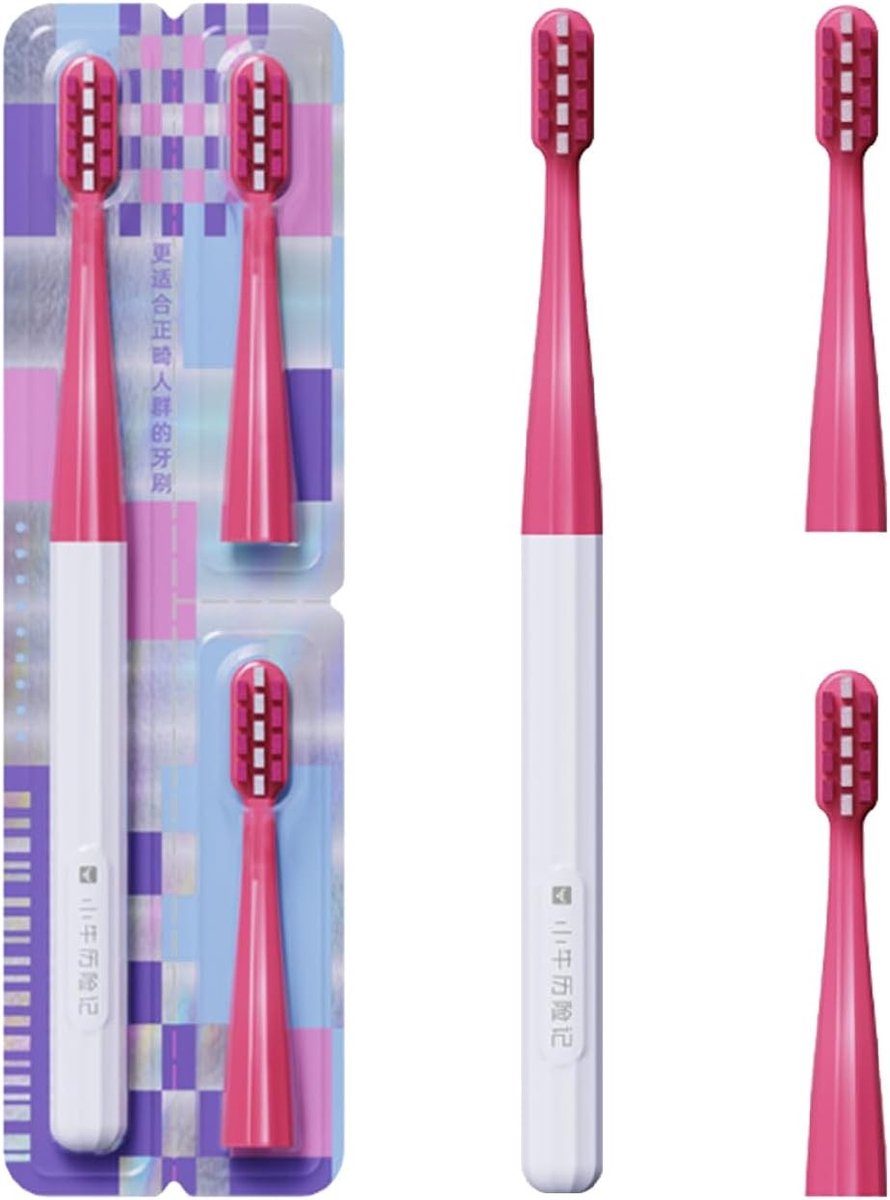 V-vormige tandenborstel voor beugeldragers met zachte PBT-haren, 1 handvat en 3 vervangbare koppen, 4 stuks voor optimale mondverzorging