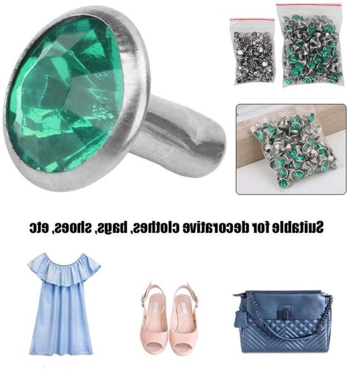 100 stuks 8mm kristal diamant klinknagels met zilveren rand - Smaragd