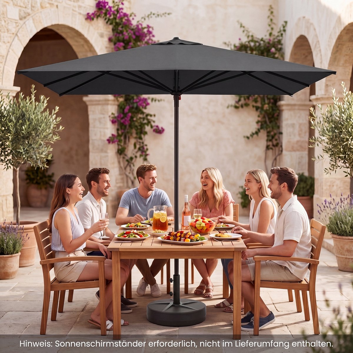 COSTWAY Zonnescherm Aluminium 300 x 300 cm, vierkante tuinparasol, terrasparasol, marktparasol voor tuin, balkon, terras (Antraciet)