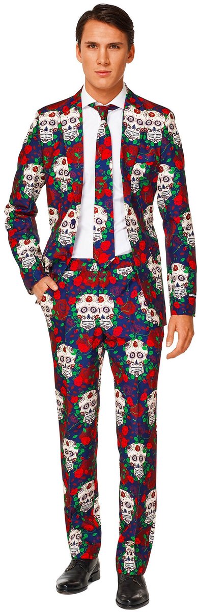 Suitmeister Day of the Dead - Heren Pak - Halloween Kostuum - Carnavalskleding - Gekleurd - Horror - Maat L