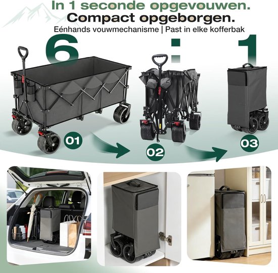 SP® Bolderkar - Vouwbare Handkar - 300L Capaciteit - Zwart - 123cm x 57cm x 97cm van sp — afbeelding 5